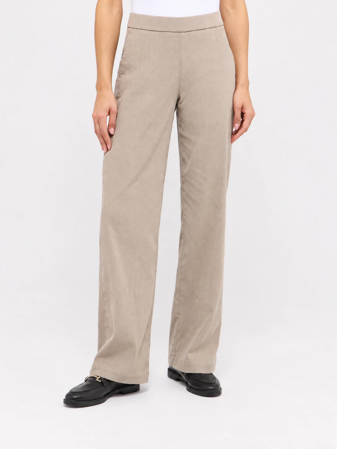 Beige ANGELS Cordjersey-Hose mit weitem Bein