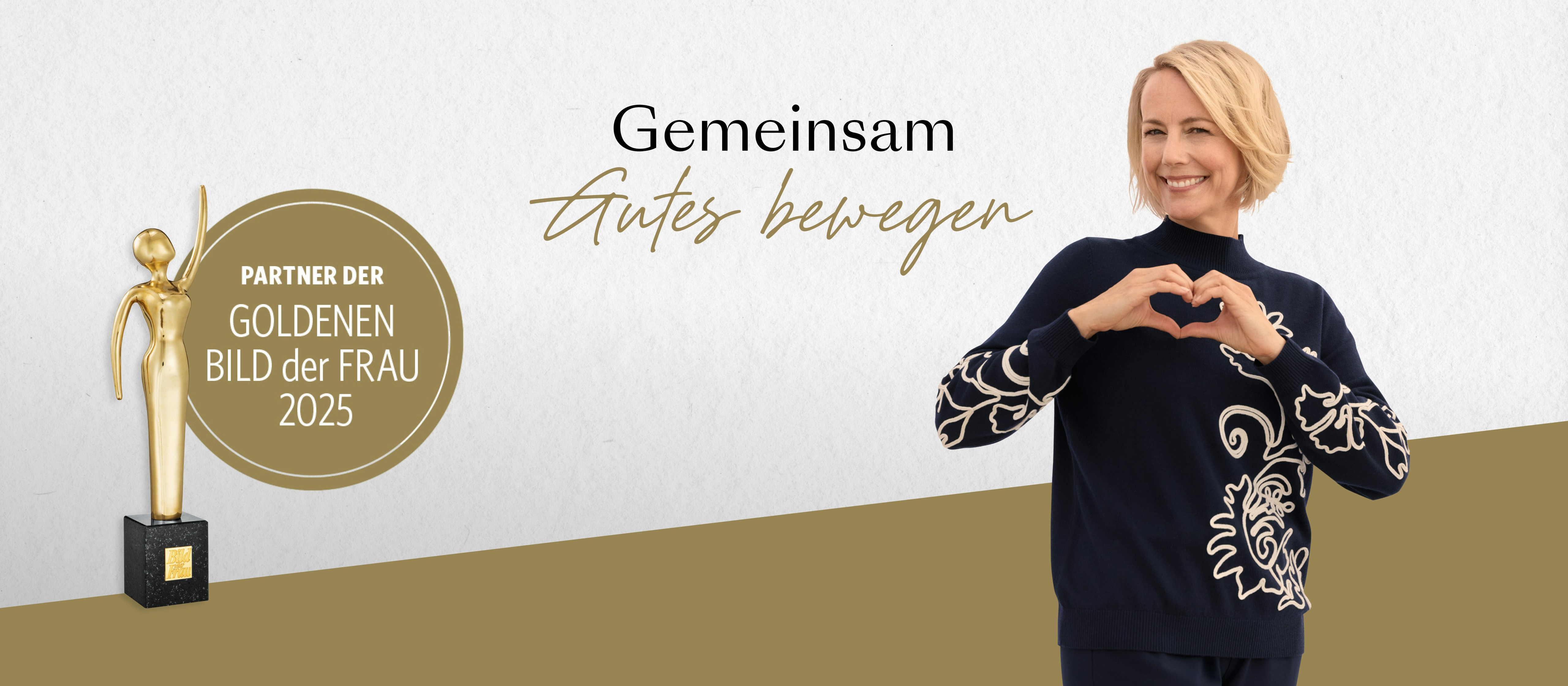 Gemeinsam Gutes tun, Foto des Spendenpullovers und der GOLDENEN BILD der FRAU Makette 