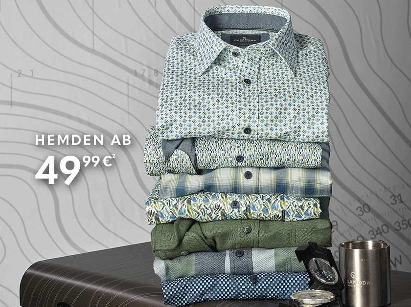 CASAMODA Herrenhemden mit verschiedenen Mustern und Karos ab 49,99 € sowie modische Herrenjacken in unterschiedlichen Farben und Designs.