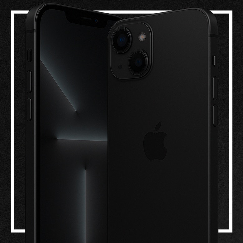 Die Vorder- und Rückseite eines schwarze iPhones vor schwarzem Hintergrund