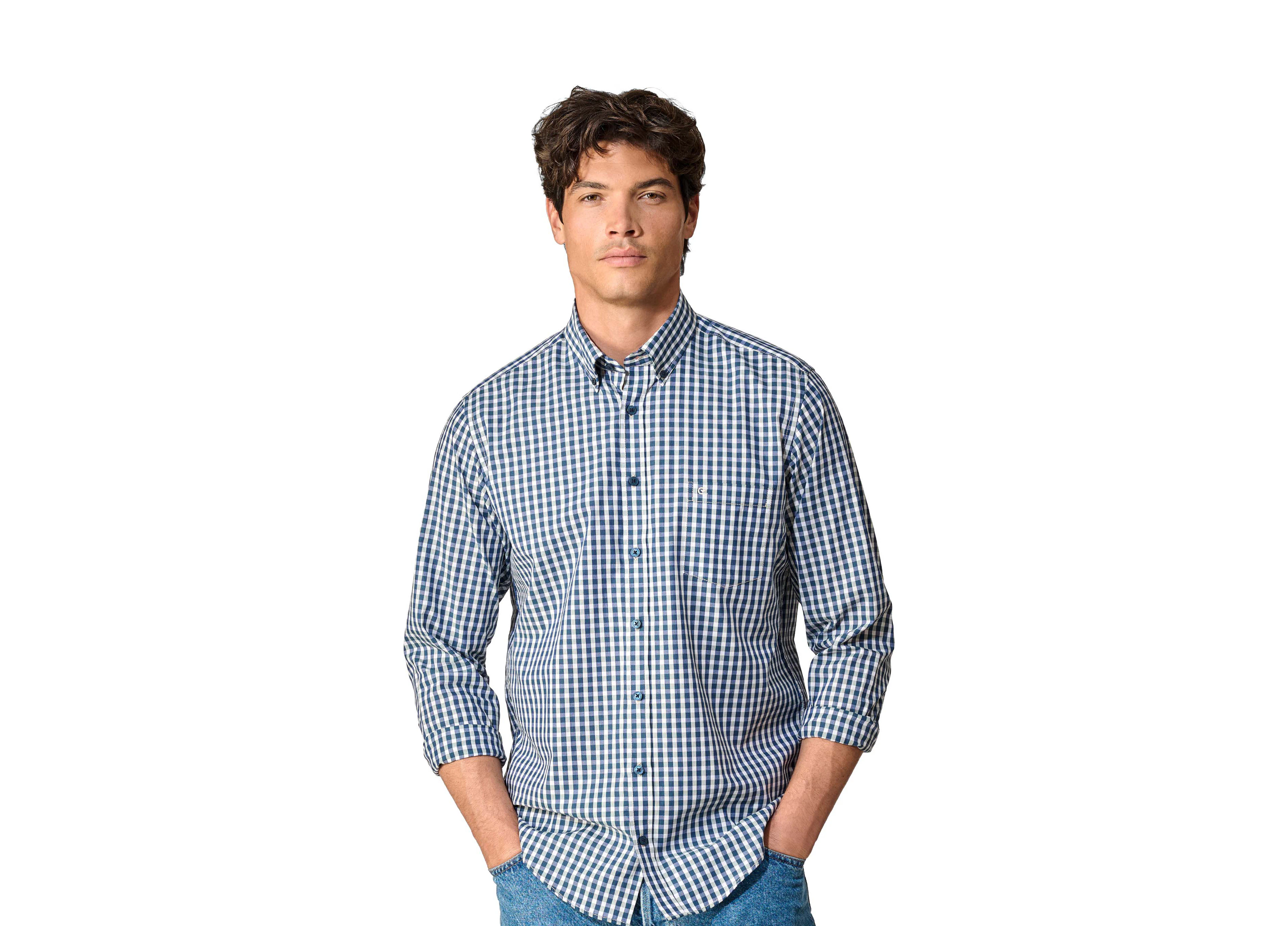 Model in einem Melange Hemd