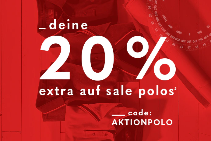 Gefaltete CASAMODA Herren-Poloshirts in Blau und Grün mit rotem Overlayer und der Aufschrift 20% extra auf sale polos