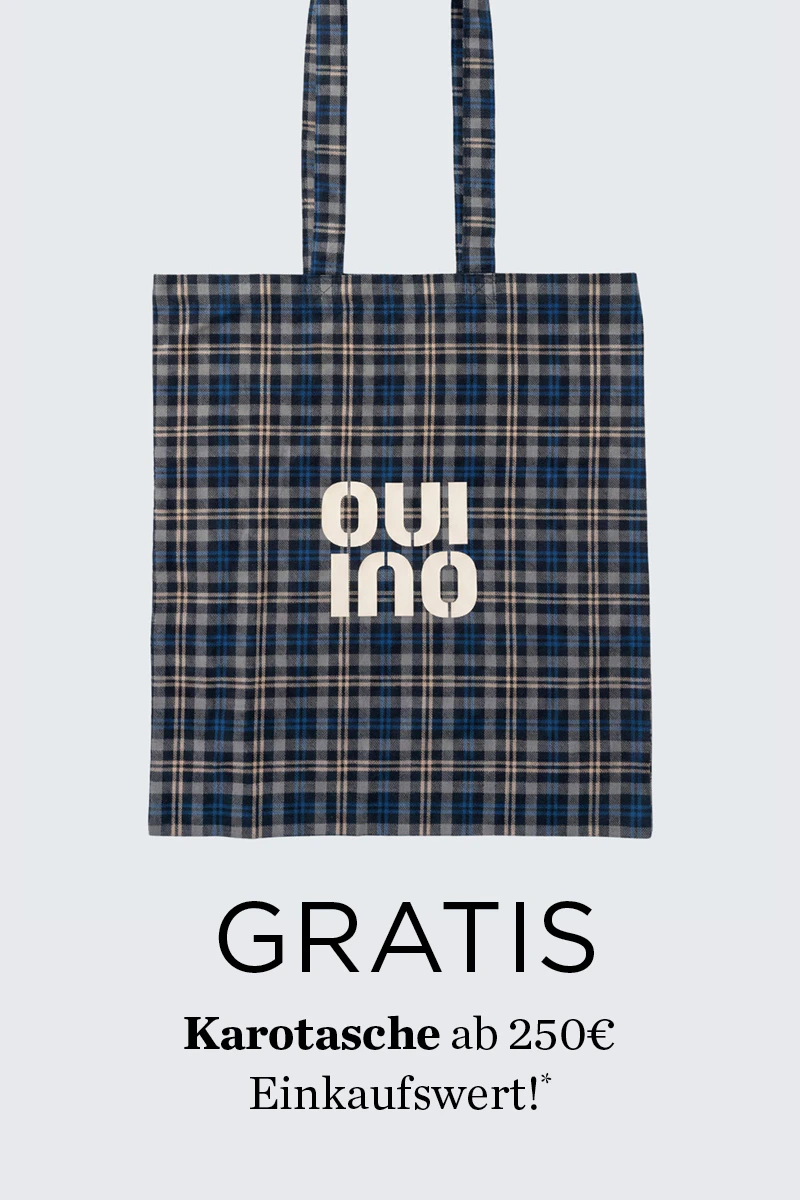 Karierte Oui Tote Bag in Dunkelblau, Grau und Beige mit großem Oui Logo - als Geschenk ab einem Einkaufswert von 250 €.