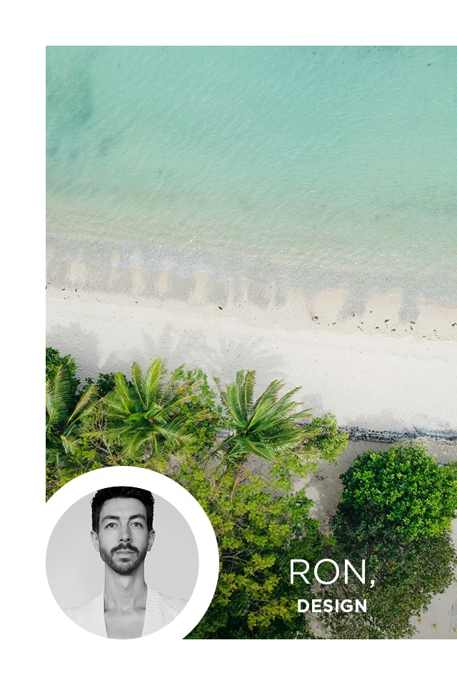 Beach scenery with our colleague Ron from the design department showing his wife's vacation look.