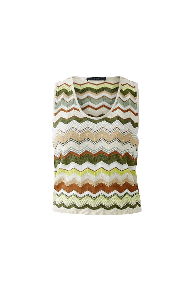 Knitted top in zig zag pattern in several colours like brown green beige.