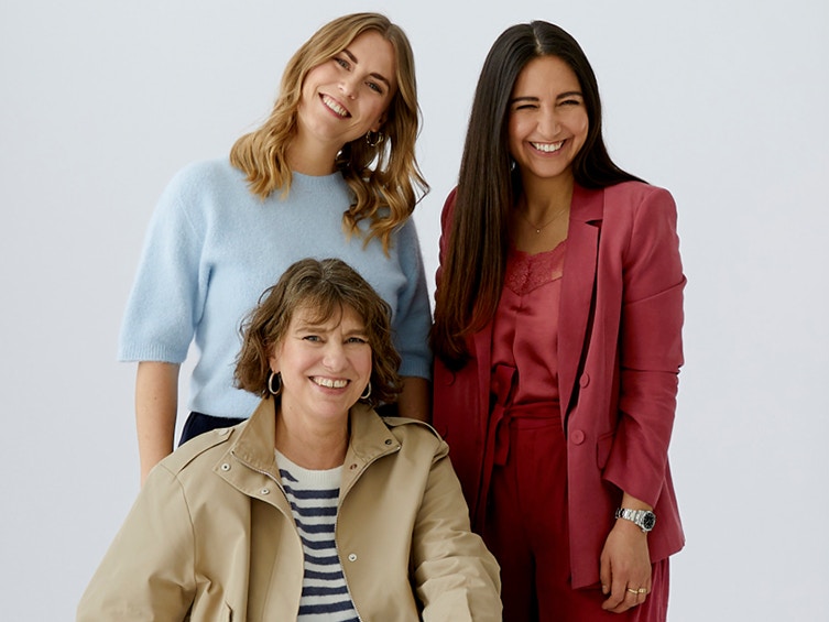 Collage of three colleagues wearing Oui outfits from Coastal Soul.