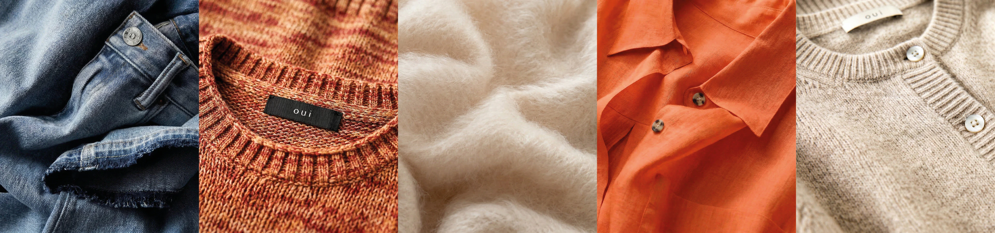 A collage featuring various close-ups of clothing that highlight the texture of the fabric.