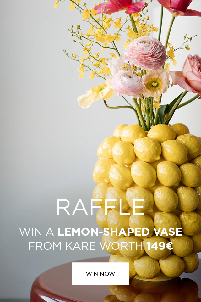 A lemon-shaped vase with the words: Raffle and a clickable area: Win now