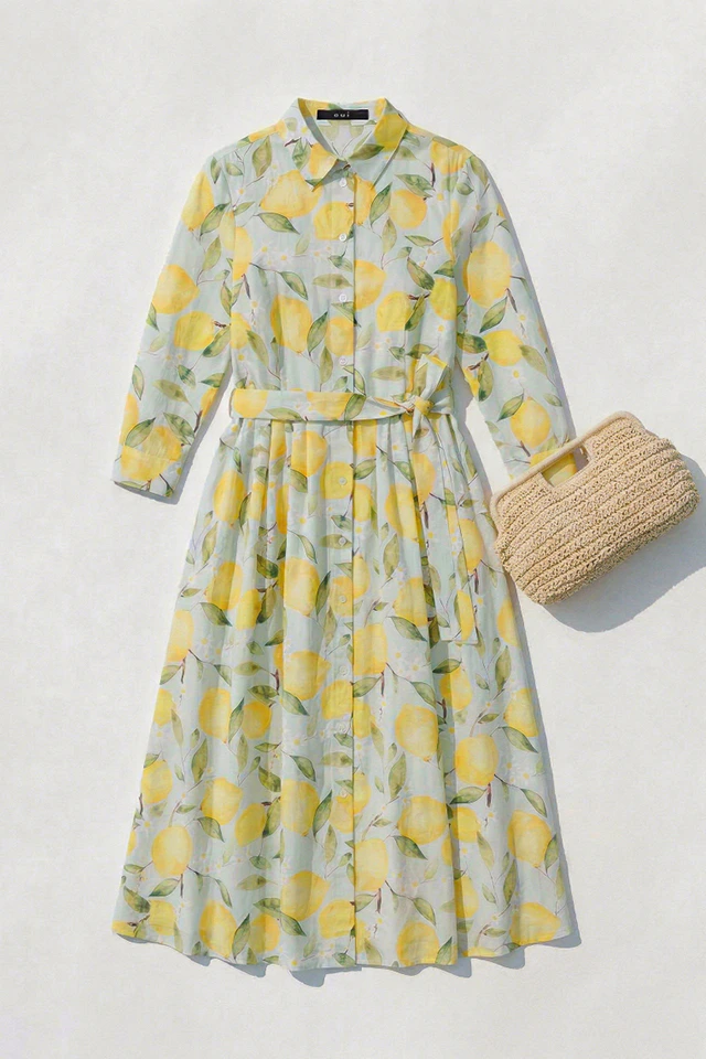 Legebild Hemdblusenkleid mit Zitronenmuster