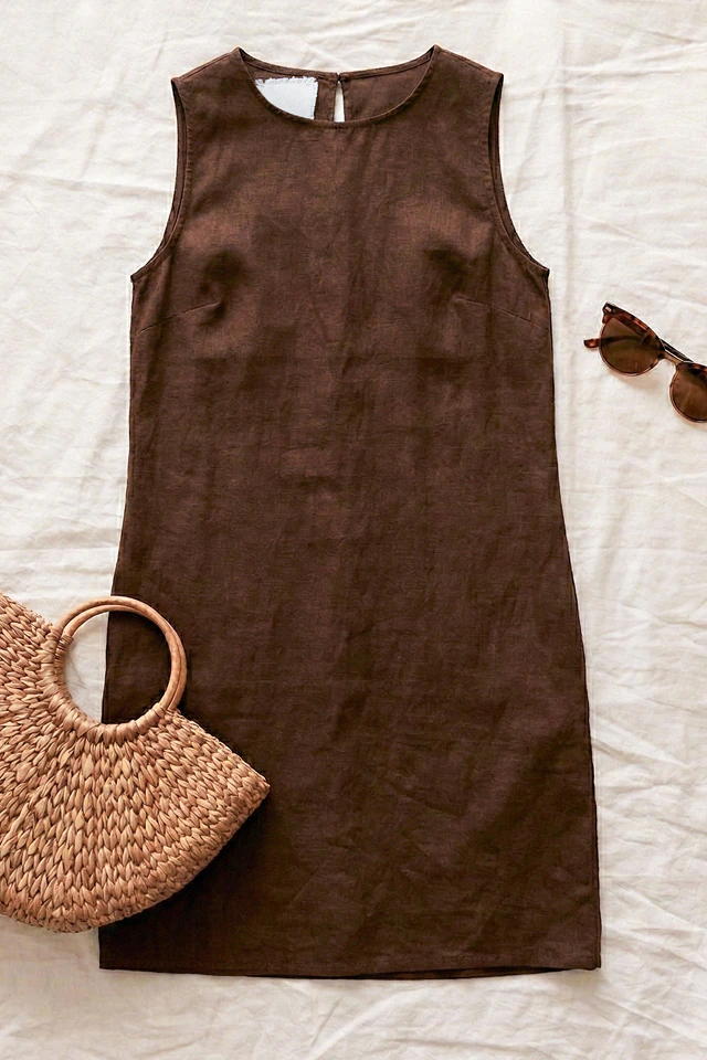 Legebild Leinen Shiftdress in dunkelbraun