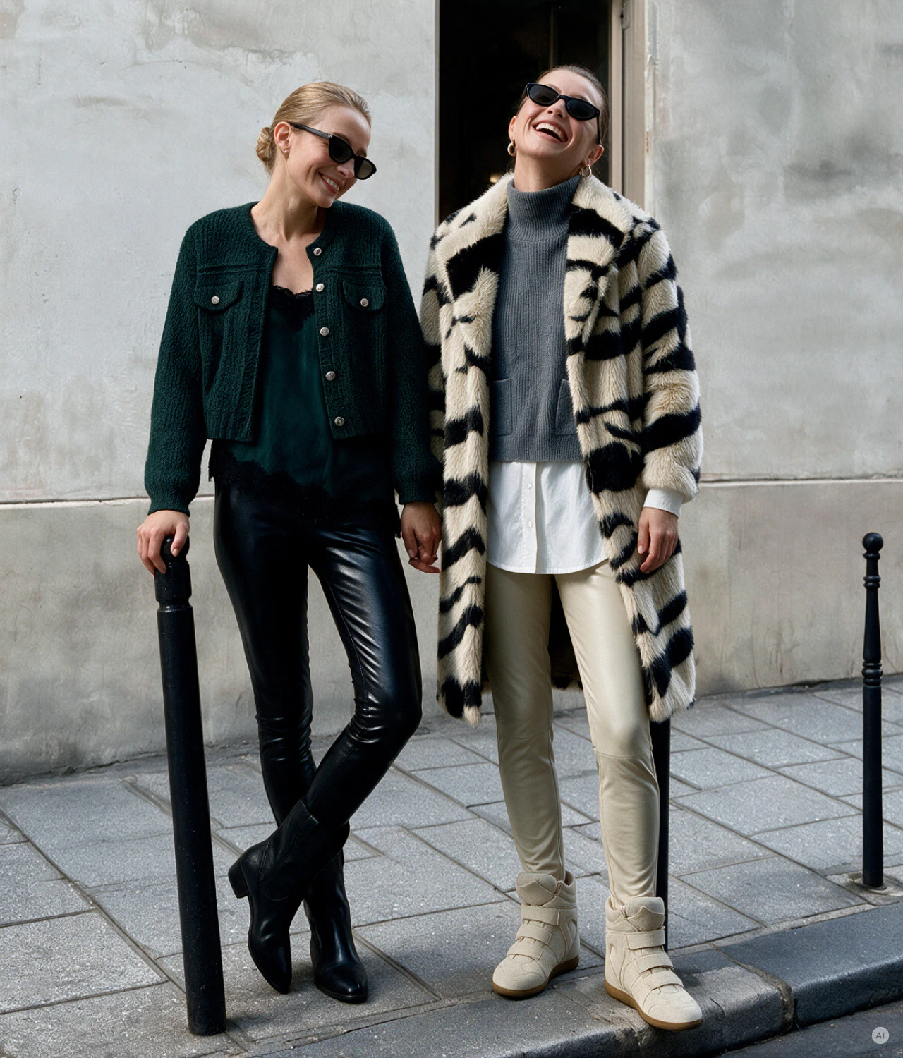 Zwei Models mit einer schwarzen und beigen Chasey Hose.
