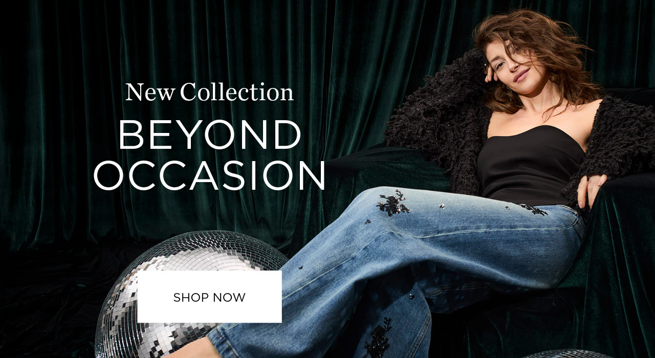 New Collection: Beyond Occasion
Black bustier top with a black cardigan and embellished jeans
