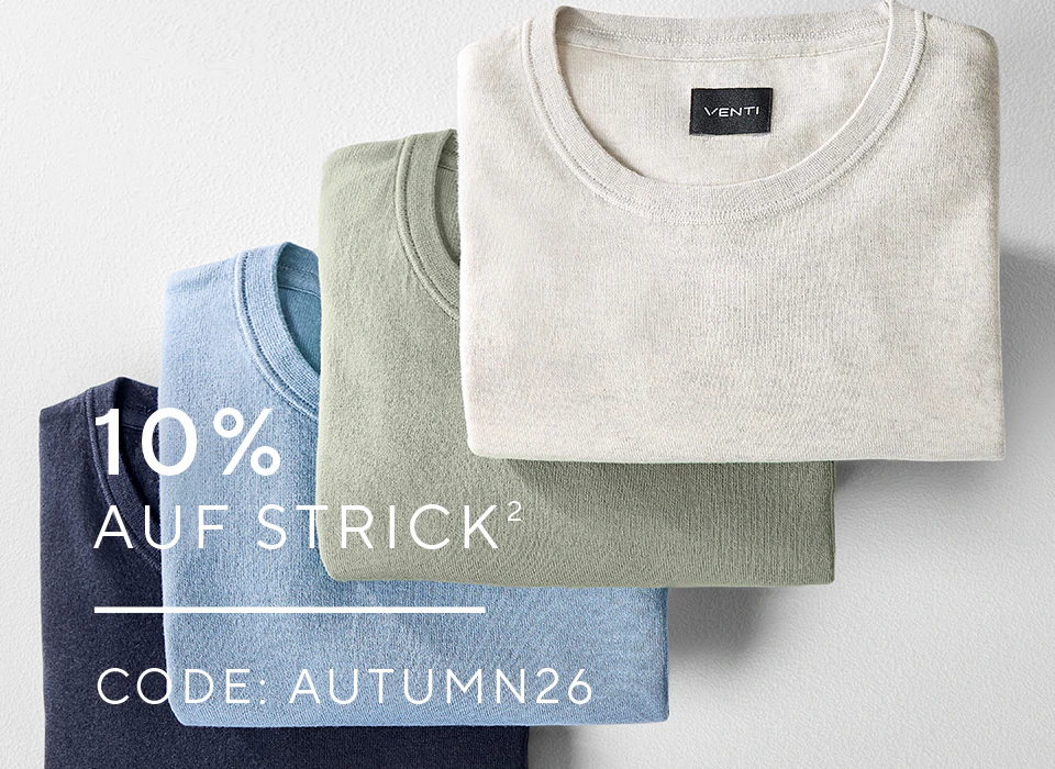 Gefaltete Herren-Pullover von VENTI in Dunkelblau, Hellblau, Grün und Beige.