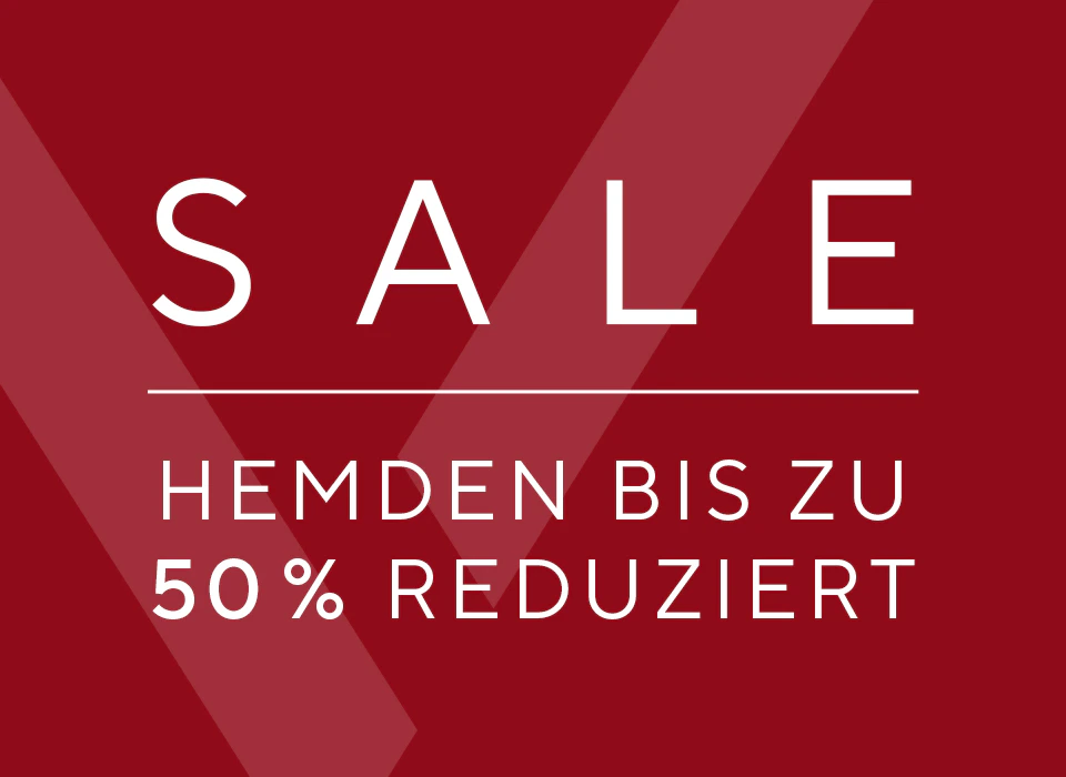 Rote Sale Graifk mit der Aufschrift Sale Hemden bis zu 50% reduziert